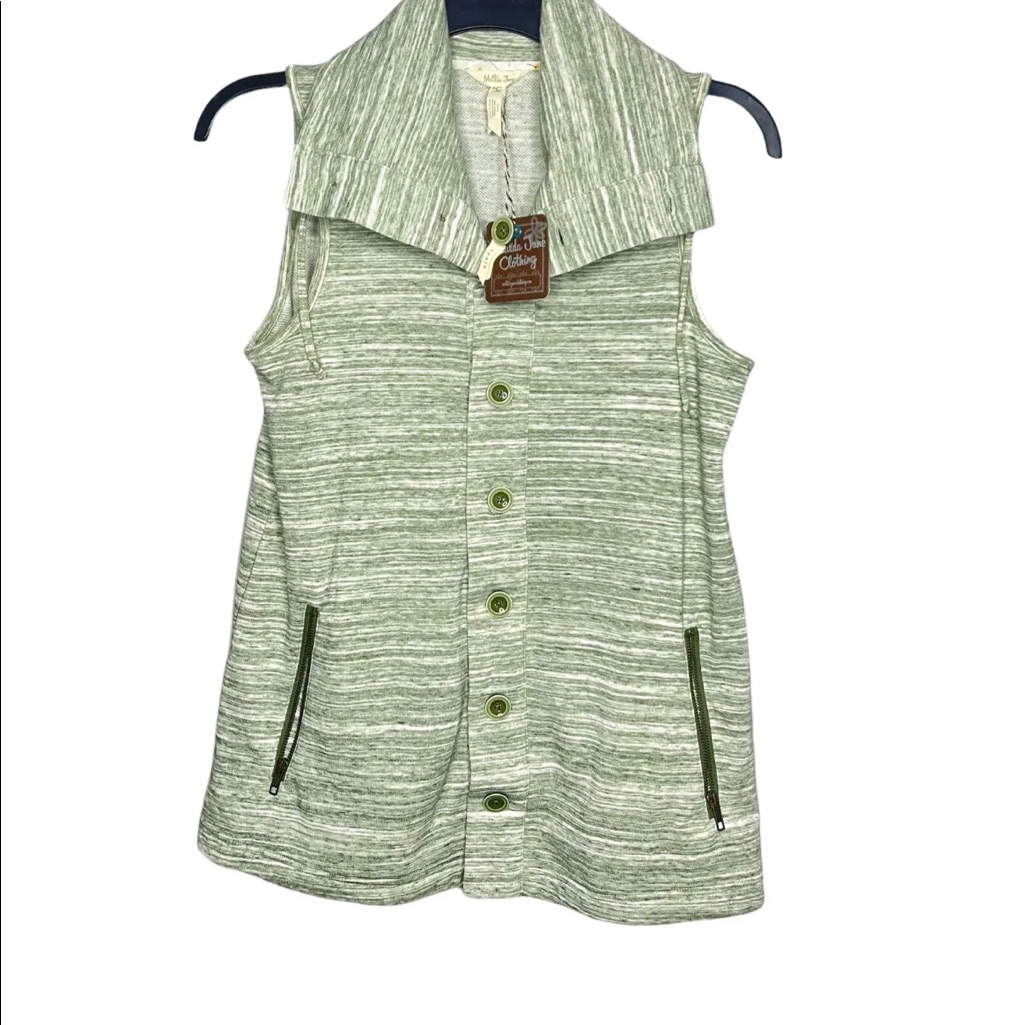 Matilda Jane Women’s Out The Door Vest Green Heathered Sleeveless Vest Nwot